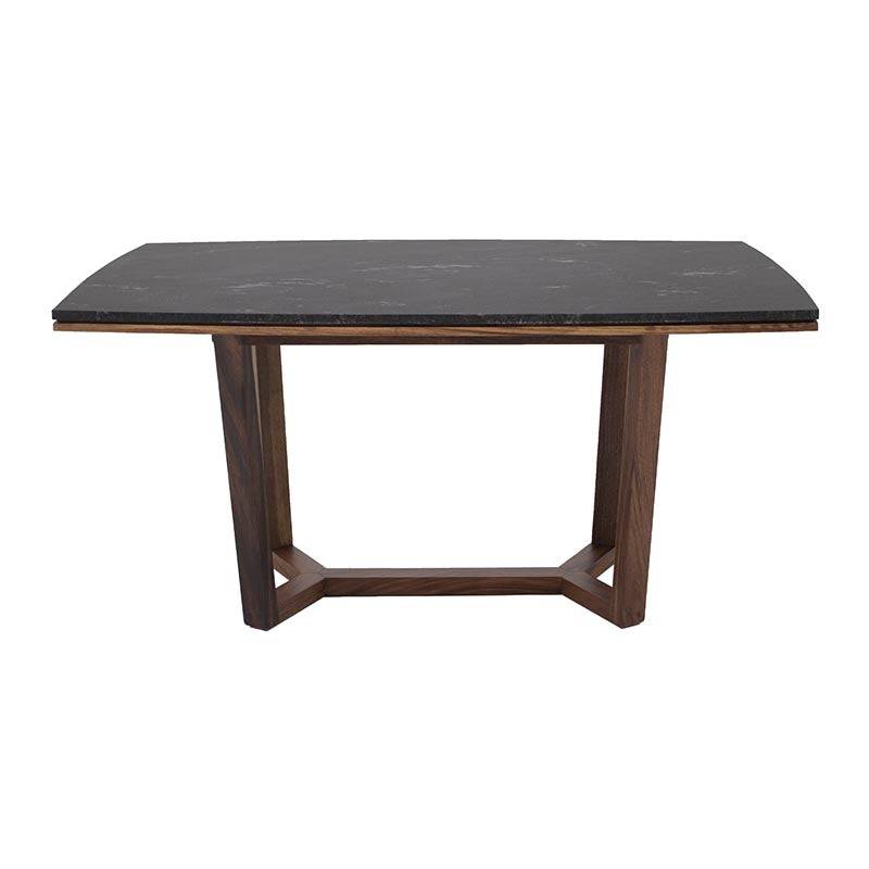 Mesa de comedor Montecarlo de madera sólida de parota con acabado en granito natural, frente, 110cm alto, 160cm fondo, color café parota.