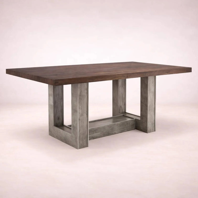 Juego de comedor de madera industrializada Nogal y gris, incluye mesa de 100 cm y 6 sillas, estilo moderno y elegante.