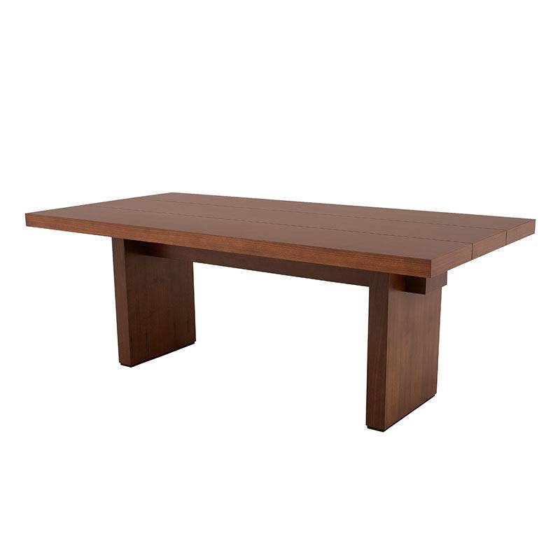 Juego de comedor Quetzal de madera industrializada con chapa de nogal, mesa de 200 cm, 7 piezas, estilo moderno y elegante.