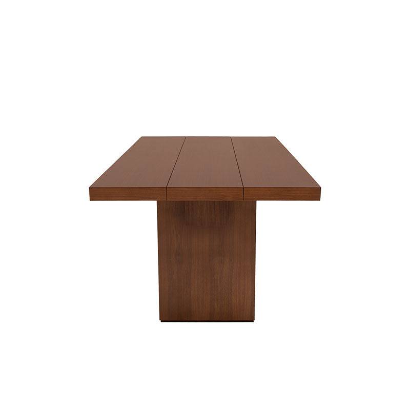 Juego de comedor Quetzal de 7 piezas en madera de nogal, con mesa de 200 cm de ancho y sillas modernas de estilo industrial