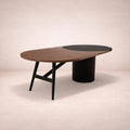 Juego de comedor Quetzal de 7 piezas en madera de nogal y pino, con mesa de 180 cm y sillas modernas.