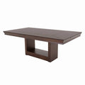Mesa de comedor Creta II de Deurope en chapa de okumé, con superficie en color tabaco, frente a fondo de 210x115 cm y altura de 75 cm.