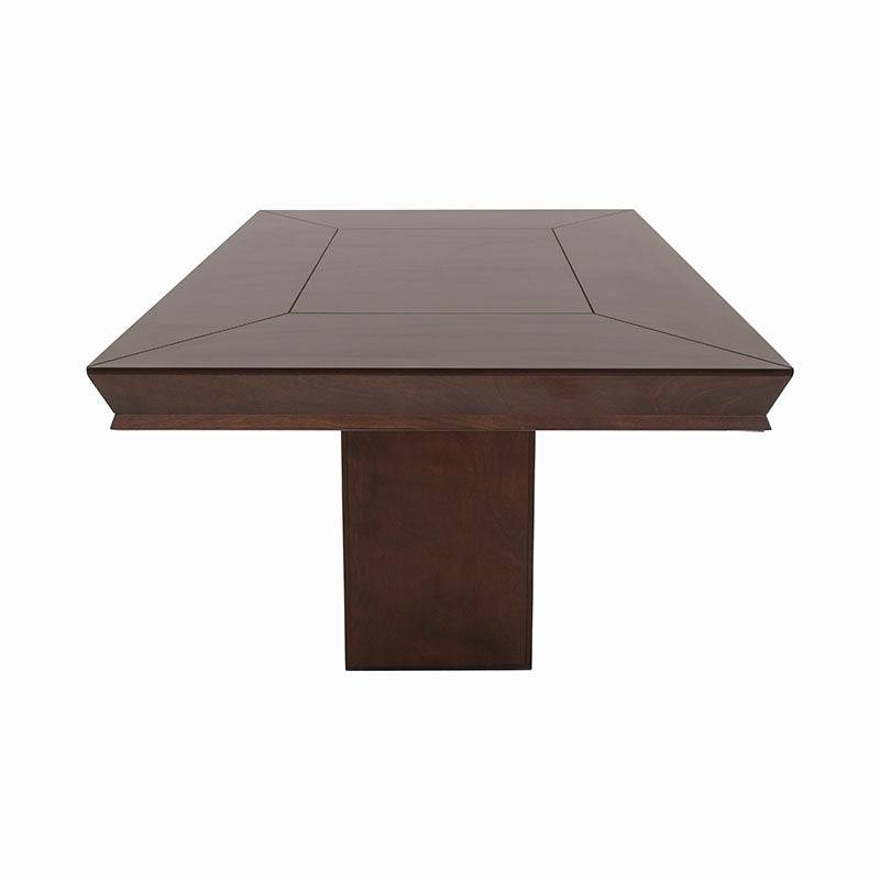Mesa de comedor Creta II de deurope.com.mx en chapa de okumé, frente, de 210 cm x 75 cm x 115 cm, en color tabaco.