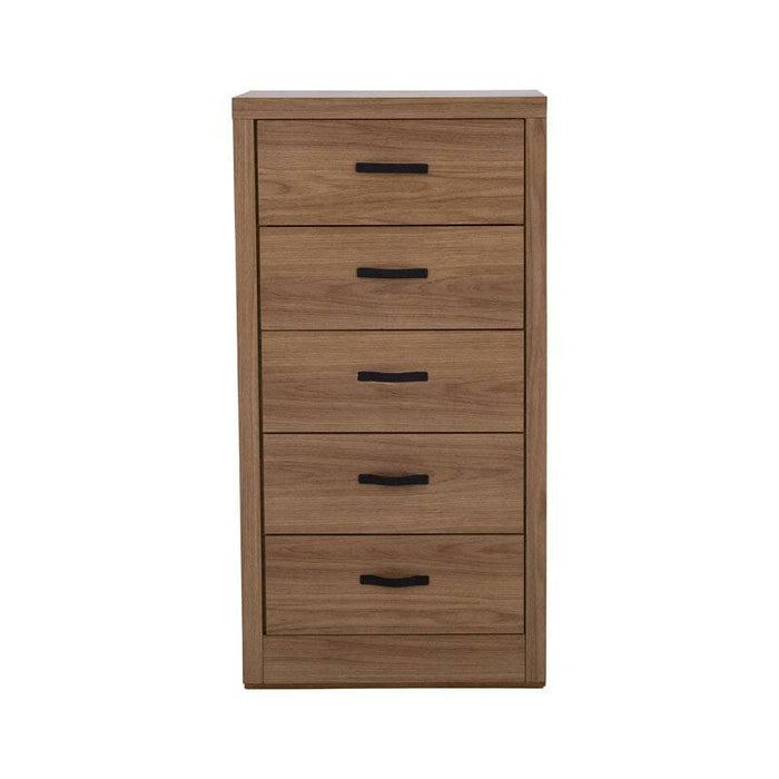 Comoda de recámara Allure deurope en color nogal con 5 piezas, MDF y melamina, frente de 60 cm y altura de 118 cm.