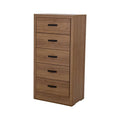 Cómoda Allure de madera MDF con acabado en nogal, frente de 60 cm y altura de 118 cm, en color café.