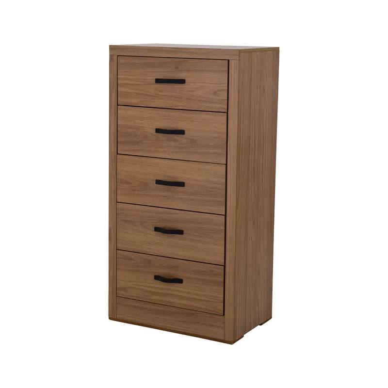 Cómoda Allure de madera MDF con acabado en nogal, frente de 60 cm y altura de 118 cm, en color café.