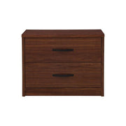 Cómoda Bourbon de madera de pino en acabado café, con puertas y cajones, frente de 76 cm, altura de 60 cm y fondo de 41 cm.