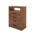 Comoda Nogal de estilo industrial en madera para recámara Alejandria, con superficie de 70 cm de ancho y 105 cm de alto.