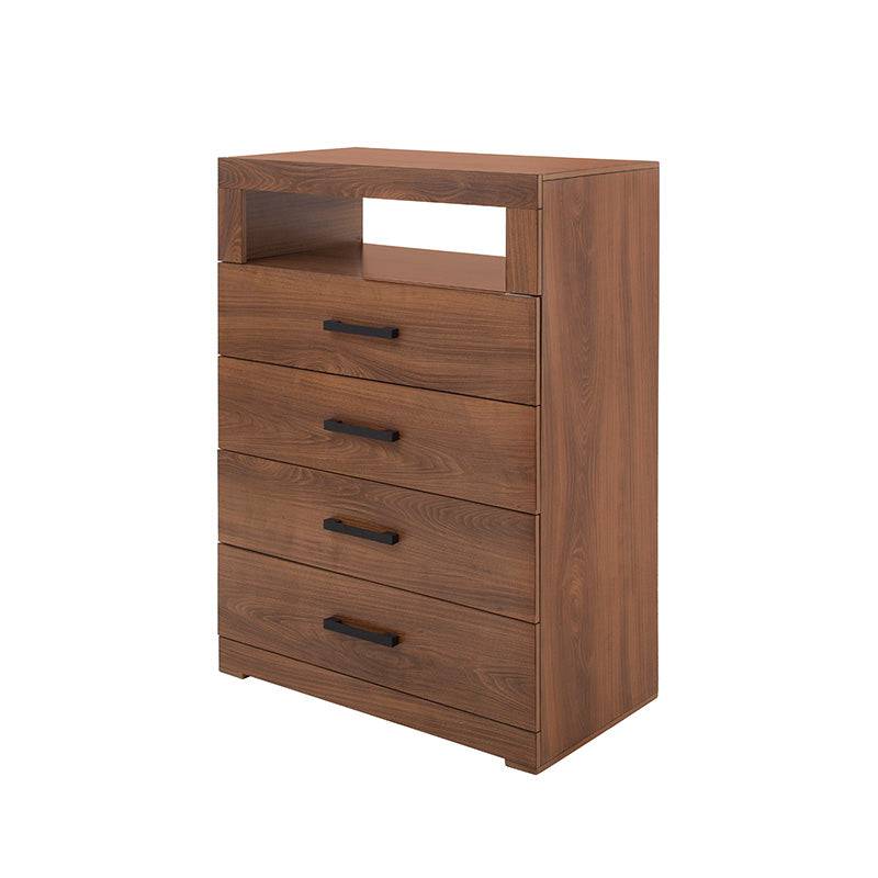 Cómoda Alejandría de madera industrializada en color nogal, con 70 cm de ancho, 105 cm de alto y 39 cm de fondo.