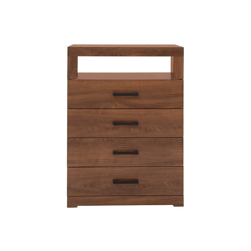 Cómoda Alejandría de madera industrializada en color nogal, con 70 cm de ancho, 105 cm de alto y 39 cm de fondo.