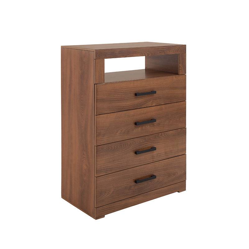 Cómoda Alejandría de madera industrializada en color nogal con diseño moderno y 70 cm de ancho, 105 cm de alto y 39 cm de fondo.
