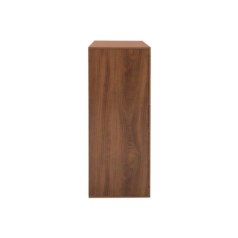 Cómoda Alejandría de madera nogal con acabado industrial, frente de 70 cm de ancho, 105 cm de alto y 39 cm de fondo.