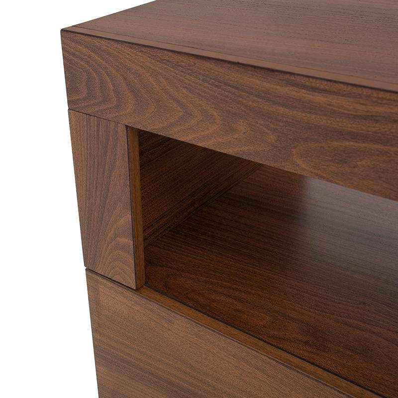 Cómoda Alejandría de madera nogal y estilo industrial, frente de 70 cm, alto 105 cm y fondo 39 cm, en acabado moderno