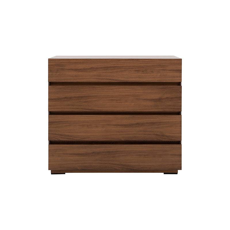 Cómoda Kenia de madera industrializada en color nogal, con 4 cajones y diseño moderno, deupe.com.mx