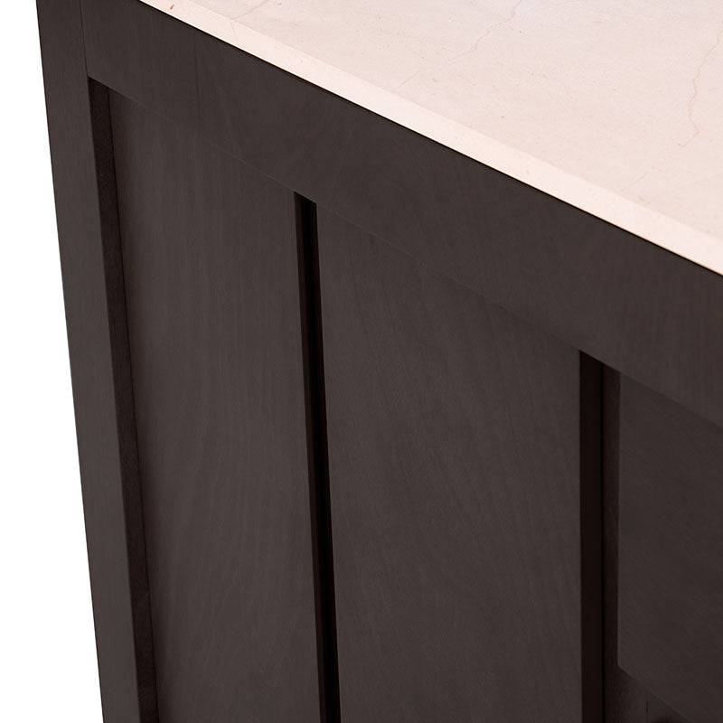 Cómoda Mond de madera con tapa de caoba, placa de mármol y diseño elegante, en color tabaco, dimensiones 160x80x40 cm