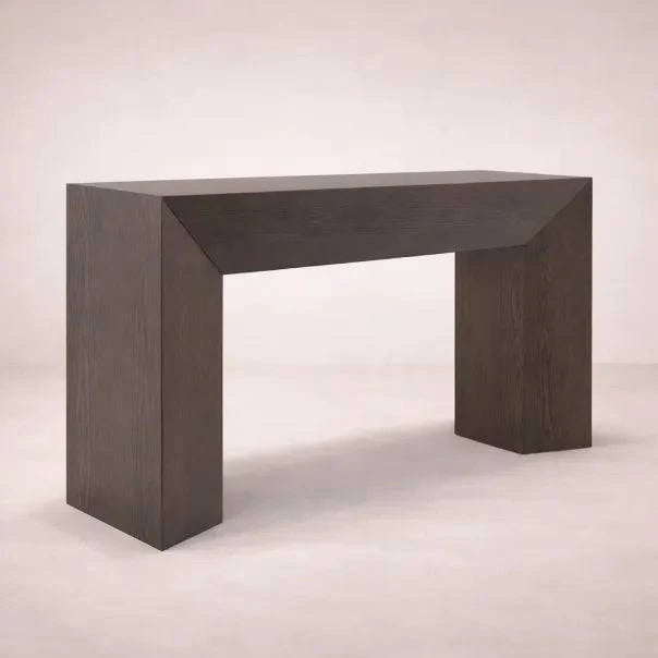 Consola Ripol de color gris ash con acabado en madera industrializada y encino, diseño moderno y elegante.