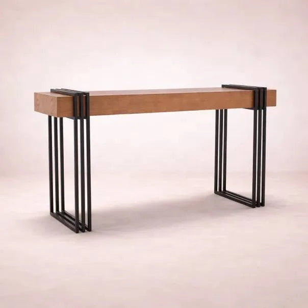 Consola Bennett de Deurope en madera de nogal y estructura de metal negra, 160x80x40 cm, superficie moderna y elegante.