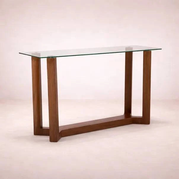 Consola Merlot en color Cubierta de cristal / Estructura en chapa de Nogal con madera-media D'europe