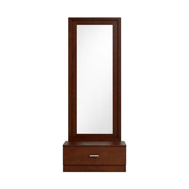 Espejo de pie con marco de madera oscura y cajón integrado, modelo París, de europea.com.mx