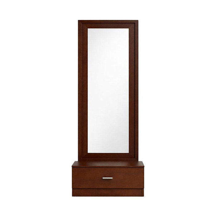 Espejo de pie con marco de madera oscura y cajón integrado, modelo París, de europea.com.mx