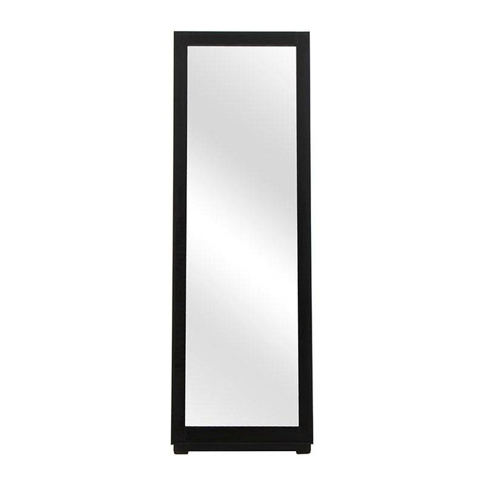 Espejo de pie negro Lazy de deurope.com.mx con estructura de melamina, tamaño 60x180x40 cm y espejo frontal.