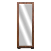 Espejo de pie Kenia de madera nogal con marco industrial, frente de 60 cm, alto 170 cm y fondo 34 cm, en estilo moderno.