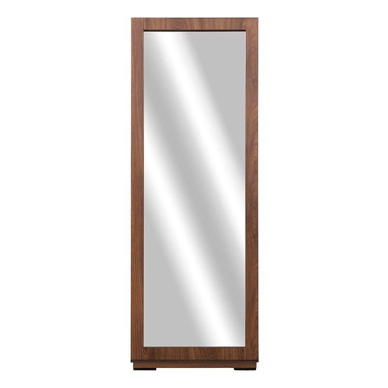 Espejo de pie Kenia de madera nogal con marco industrial, frente de 60 cm, alto 170 cm y fondo 34 cm, en estilo moderno.