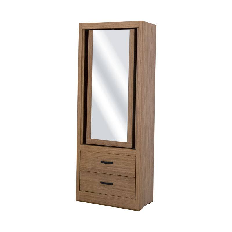 Espejo de pie Luna Allure de madera MDF con acabado nogal, de 180 cm de alto y 70 cm de ancho, en estilo moderno.