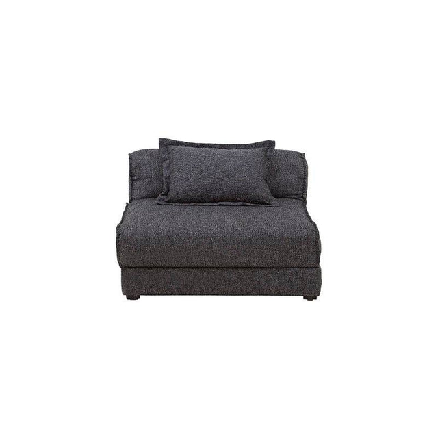 Futón Blux de Deurope en tapiz gris con diseño tipo jaquard, 86 cm de frente, 62 cm de alto y 100 cm de fondo.