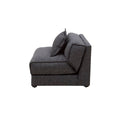 Futón Blux deurope.com.mx en tapiz gris tipo jaquard, con dimensiones de 86 cm alto, 62 cm fondo y 100 cm frente.