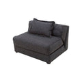 Futón Blux deurope.com.mx en gris con tapiz de tela tipo jaquard, frente de 86 cm, alto 62 cm y fondo de 100 cm.