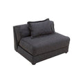 Futón Blux deoupe.com.mx con tapizado gris en tela tipo jaquard, frente de 86 cm, altura de 62 cm y fondo de 100 cm