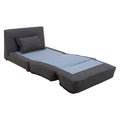 Futón Blux de deurope.com.mx en tapiz gris con textura tipo jaquard, con dimensiones de 86 cm de alto y 100 cm de fondo.
