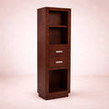 Librero Quebec de madera de banak con chapa de encino y okume, frente de 60 cm, alto 180 cm, fondo 35 cm, marca deurope.com.mx.