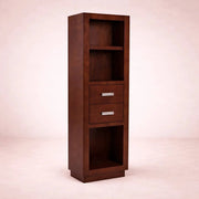 Librero Quebec de madera de banak con chapa de encino y okume, frente de 60 cm, alto 180 cm, fondo 35 cm, marca deurope.com.mx.