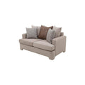 Sofá loveseat Quebec de tejido plano con textura afelpada en color café, frente de 159 cm, altura de 94 cm y fondo de 95 cm.