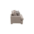 Sofá loveseat Quebec de tejido plano con textura afelpada en color café, con dimensiones de 159 cm de ancho y 94 cm de alto.