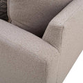 Sofá loveseat Quebec de tejido plano con textura afelpada en color café, mide 159 cm de ancho, 94 cm de alto y 95 cm de fondo.