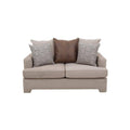 Sofá loveseat Quebec de tejido plano con textura afelpada en color café, miden 159 cm de ancho y 94 cm de alto.