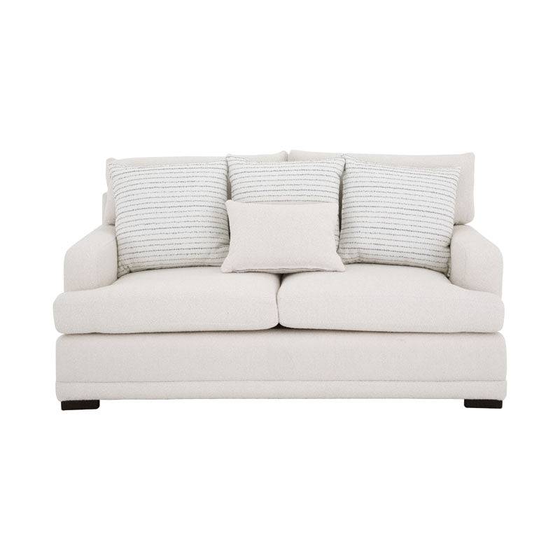 Sofá loveseat Oliver de deurope.com.mx con cojines cómodos y tapizado en tela gris, ideal para sala moderna.