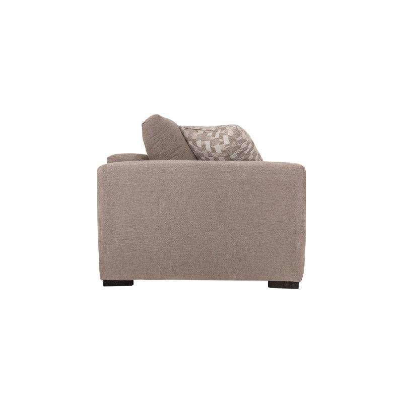 Sofá loveseat Oporto de Deurope, tapizado en tela gris con cojines decorativos, ideal para sala moderna.