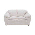 Sillón loveseat Chloe de color marfil con tapizado de tela, frente, altura y dimensiones visibles en la imagen.