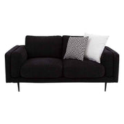 Sofá loveseat Alessandra deurope.com.mx en tapiz negro afelpado, con dimensiones de 176x80x93 cm, frente y diseño elegante.