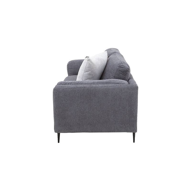 Sofá loveseat Alessandra en tapizado plano negro, con estructura acolchada y dimensiones de 176 cm de ancho, 80 cm de alto y 93 cm de fondo.