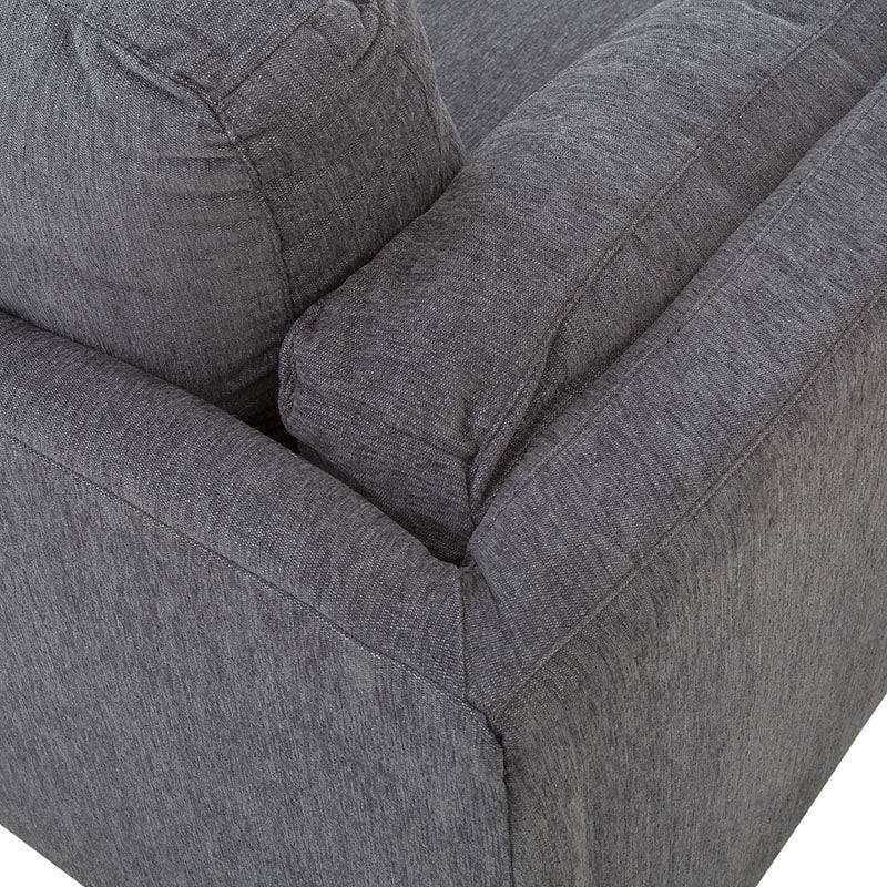Sofá loveseat Alessandra de luxe en tapizado negro de tejido plano afelpado, con medidas de 176 cm de ancho y 80 cm de alto.