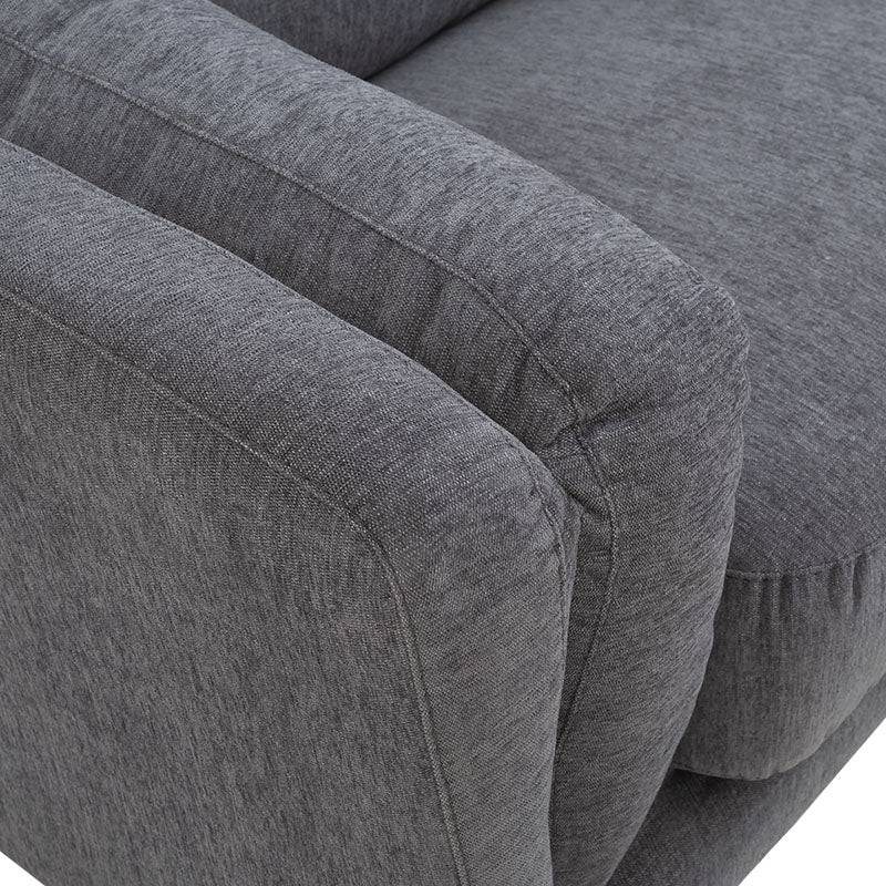 Sofá loveseat Alessandra de tapizado negro en tejido plano afelpado, con dimensiones de 176 cm de ancho, 80 cm de alto y 93 cm de fondo