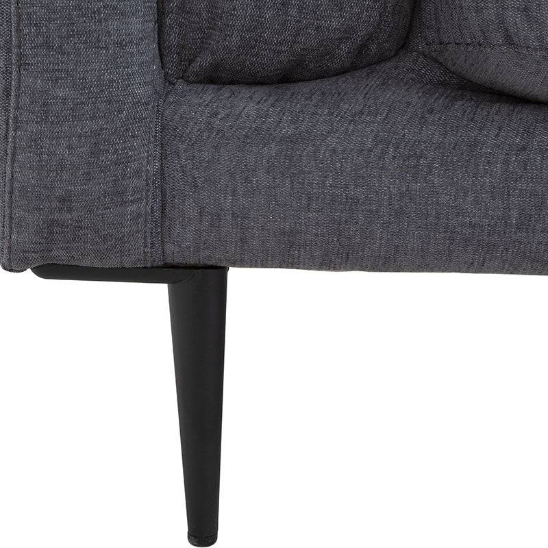 Sofá loveseat Alessandra en tapiz negro, con estructura en madera, medidas 176x80x93 cm, estilo moderno y cómodo.