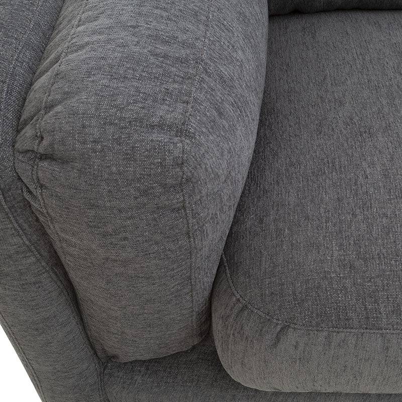 Sofá loveseat Alessandra de tapiz negro en tela plana, con estructura moderna y dimensiones de 176 cm de largo, 80 cm de alto y 93 cm de fondo.