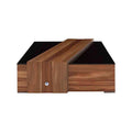 Mesa de centro Abudabi de Deurope.com.mx en chapa de tzalam, color café claro y negro, con dimensiones de 85x28x85 cm.