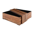 Mesa de centro Abudabi de Deurope en chapa de tzalam, color café claro y negro, con dimensiones de 85x28x85 cm.
